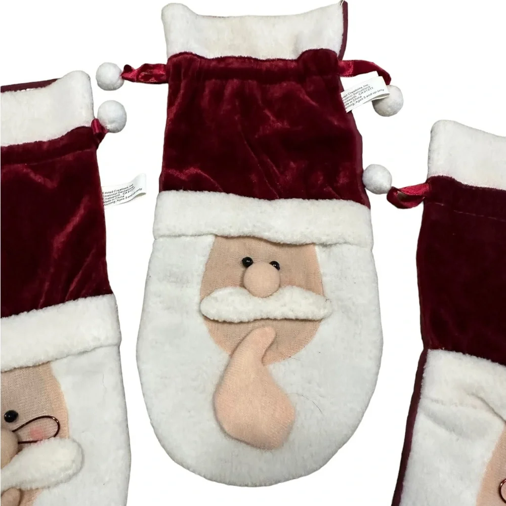 Santa Drawstring Gift Bags 3 Piece Set